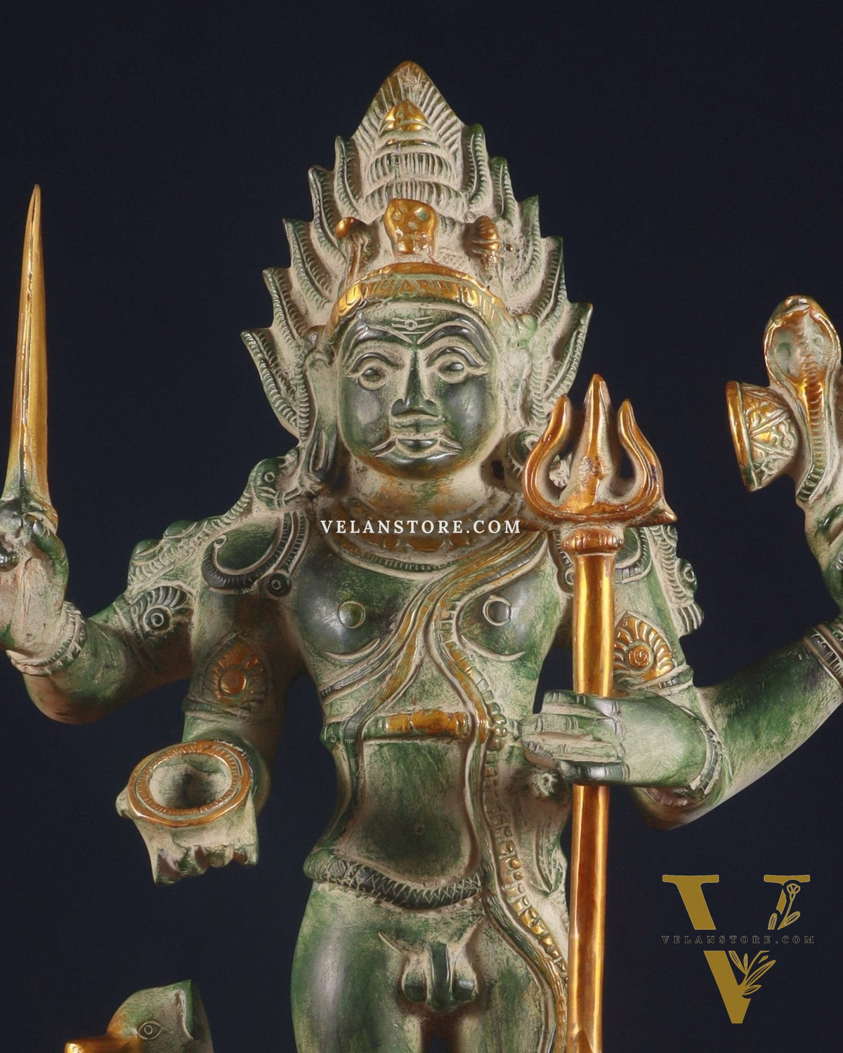 Brass Kaal Bhairava Statue with dog stone finish 18 inch