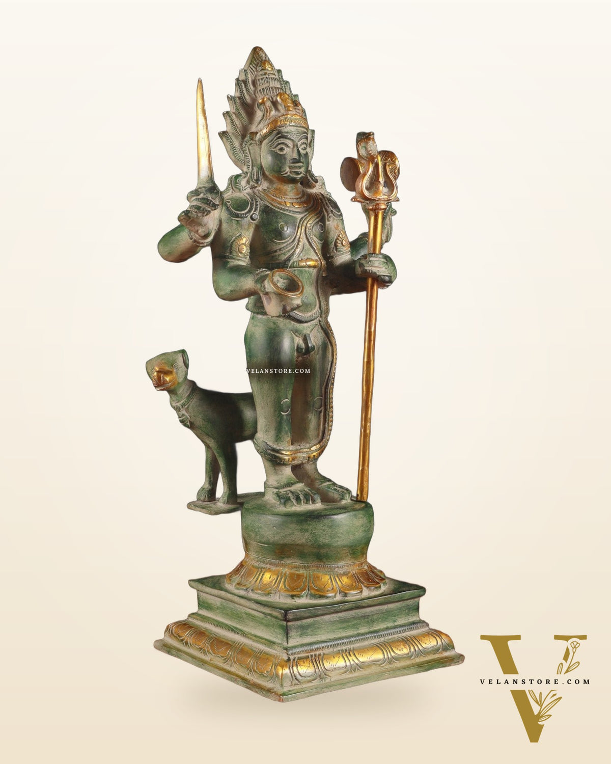 Brass Kaal Bhairava Statue with dog stone finish 18 inch