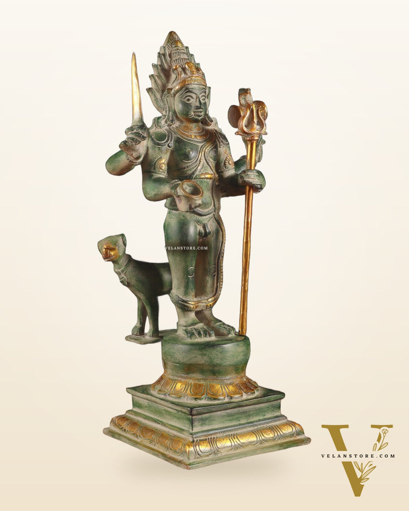Brass Kaal Bhairava Statue with dog stone finish 18 inch
