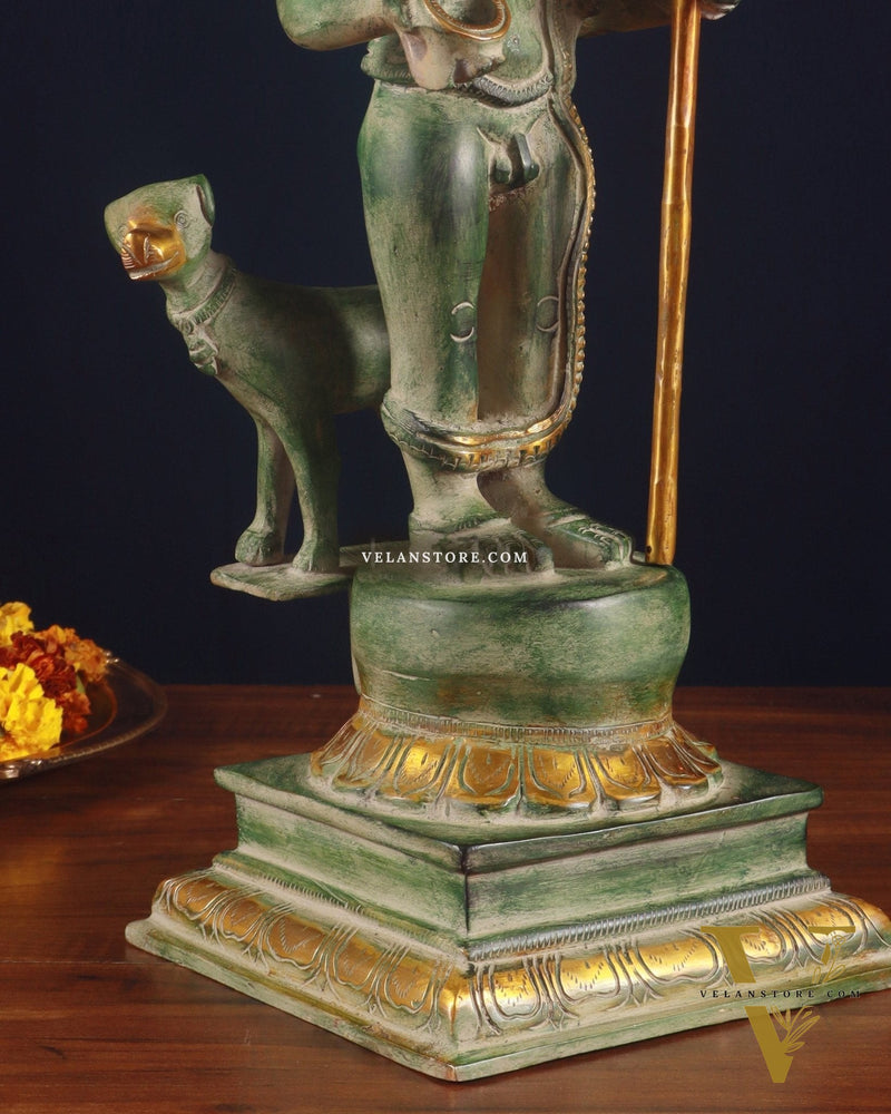Brass Kaal Bhairava Statue with dog stone finish 18 inch