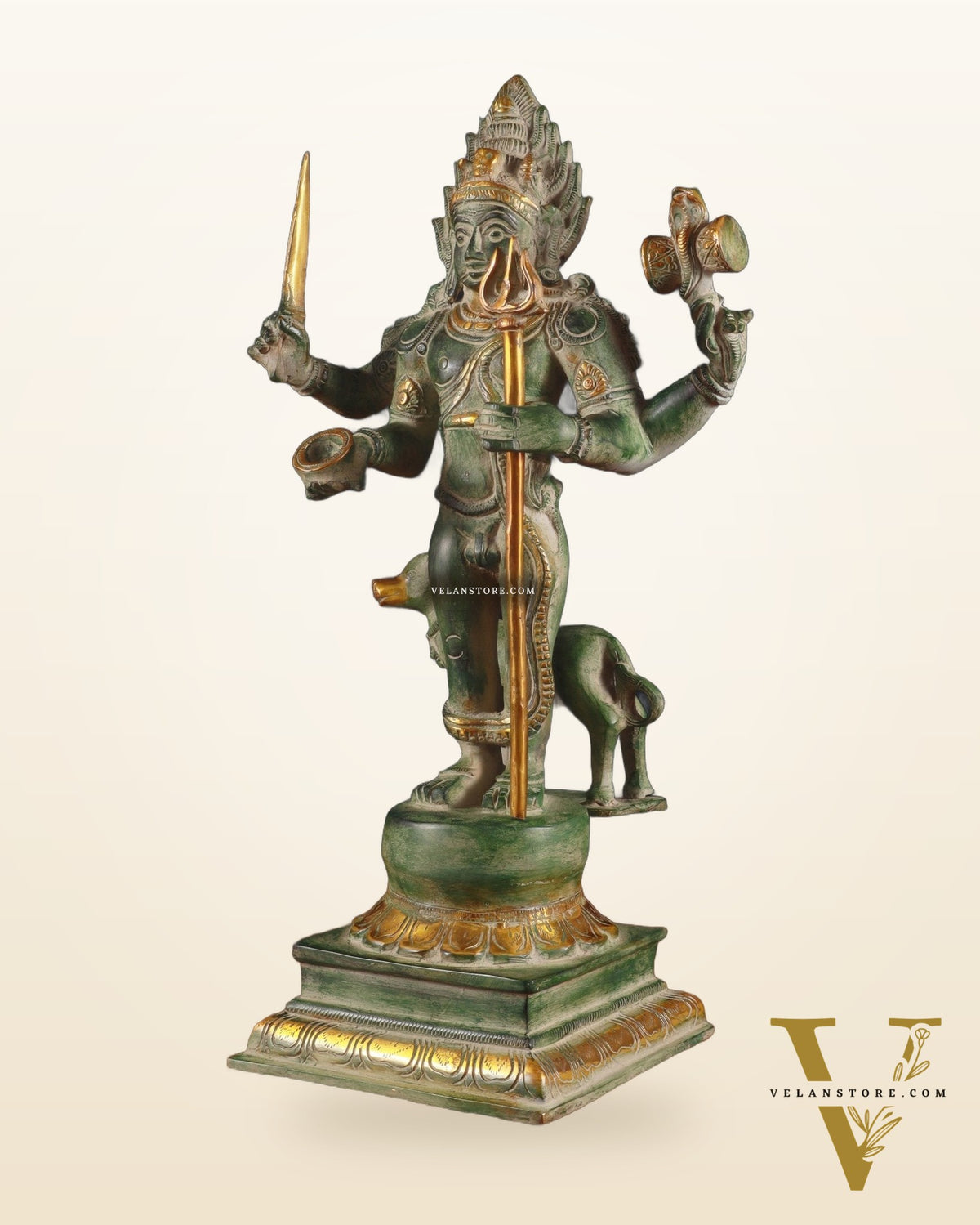 Brass Kaal Bhairava Statue with dog stone finish 18 inch