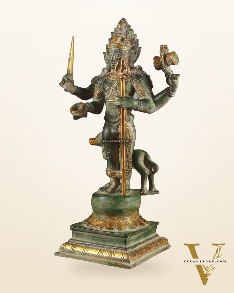 Brass Kaal Bhairava Statue with dog stone finish 18 inch