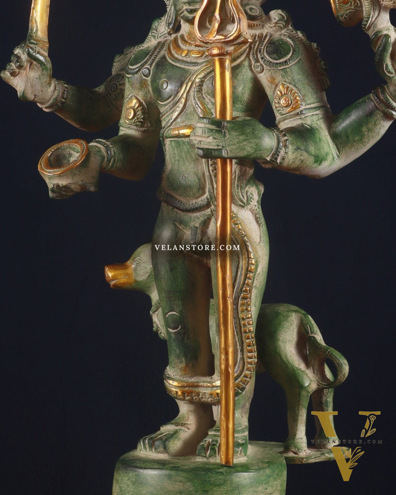 Brass Kaal Bhairava Statue with dog stone finish 18 inch