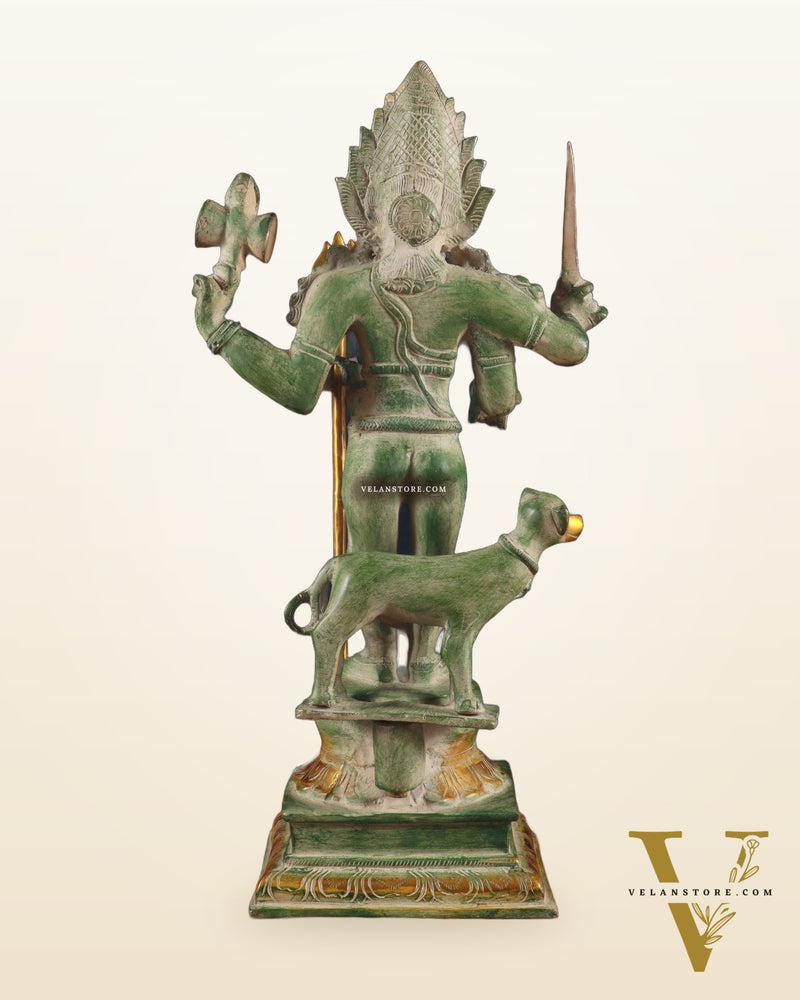 Brass Kaal Bhairava Statue with dog stone finish 18 inch