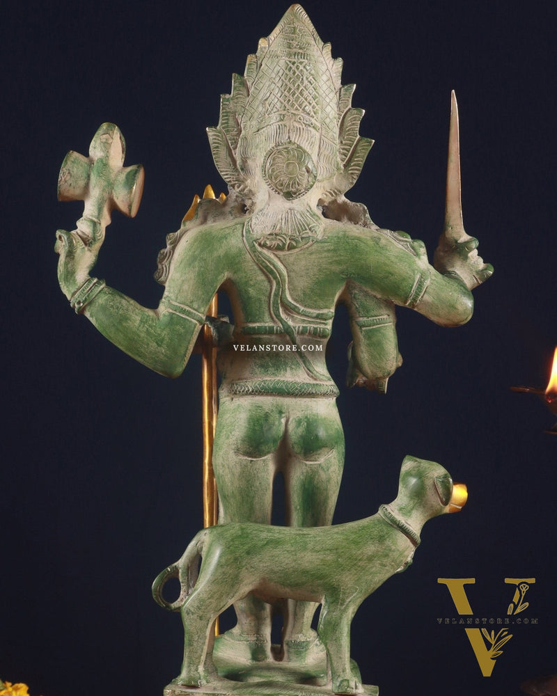 Brass Kaal Bhairava Statue with dog stone finish 18 inch