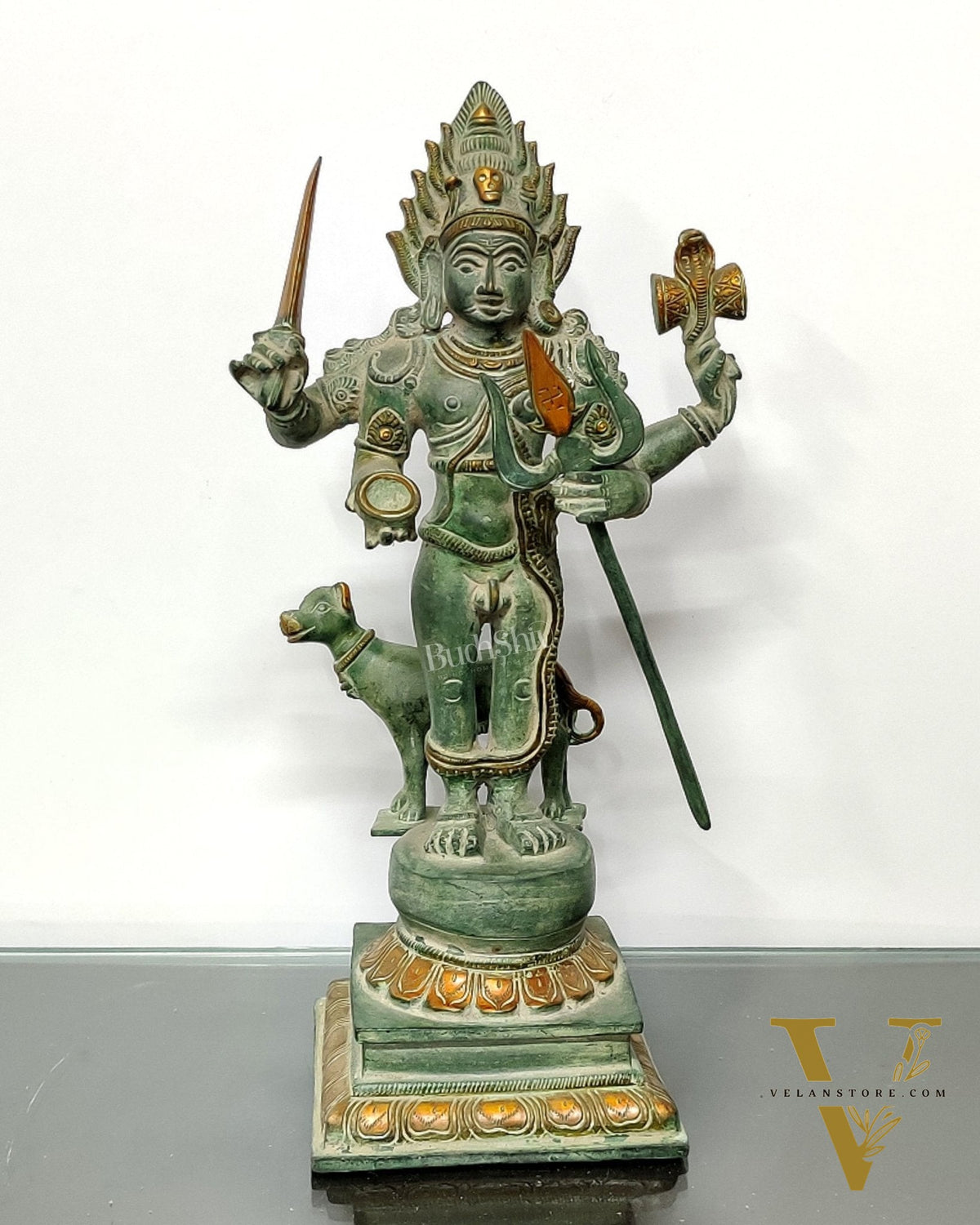 Brass Kaal Bhairava Statue with dog stone finish