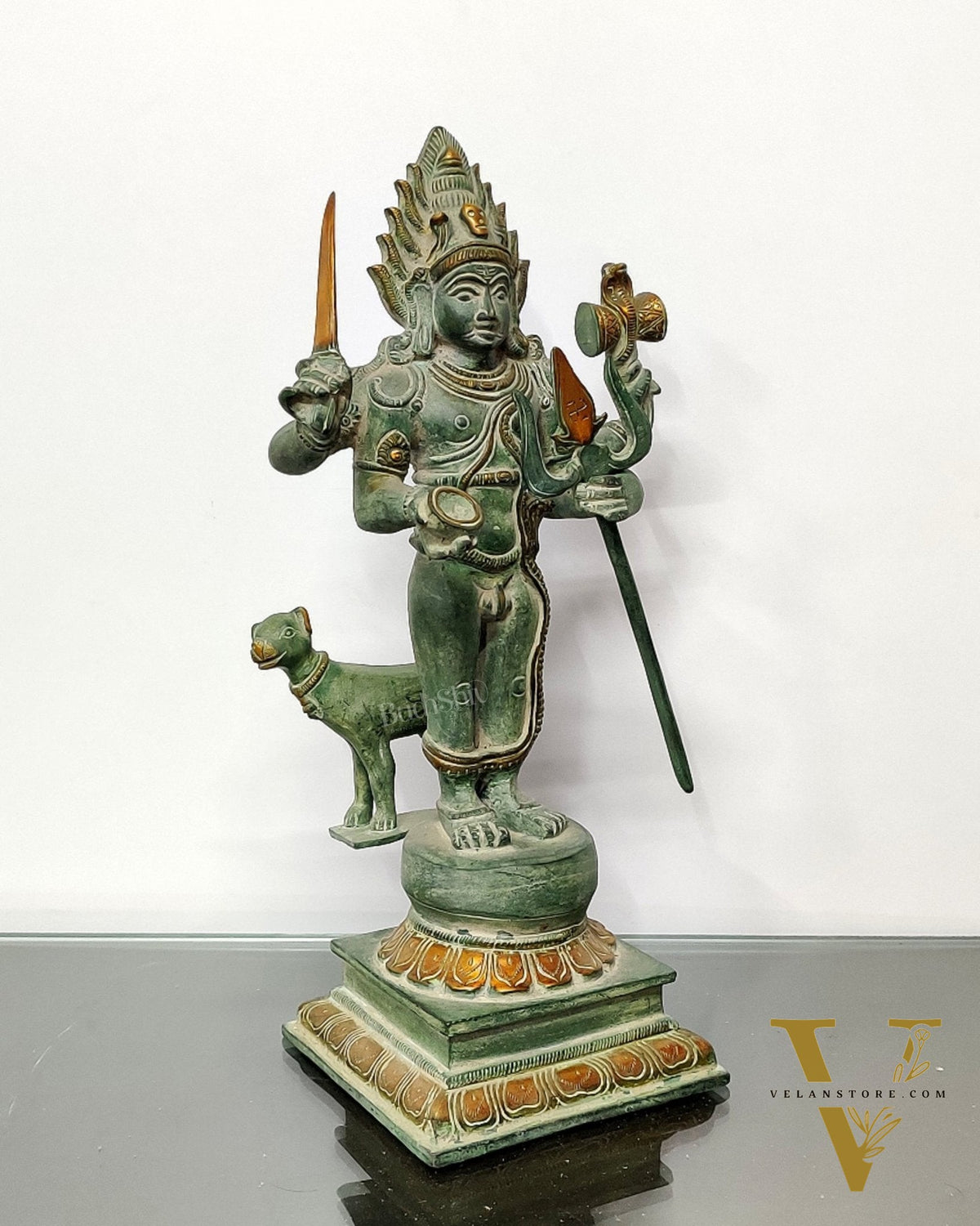 Brass Kaal Bhairava Statue with dog stone finish