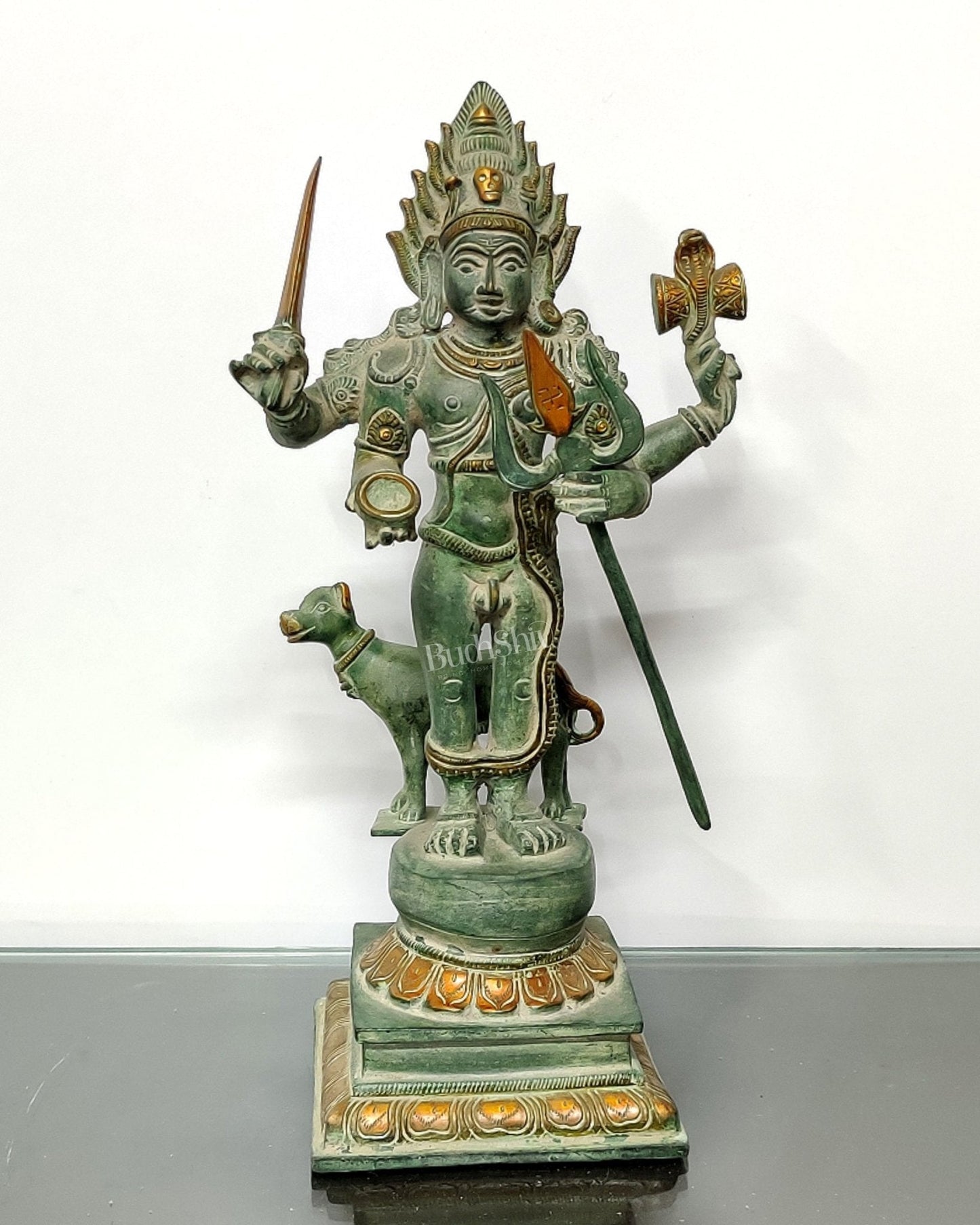 Brass Kaal Bhairava Statue with dog stone finish
