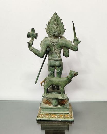 Brass Kaal Bhairava Statue with dog stone finish
