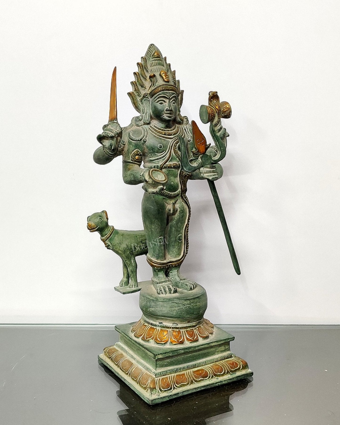 Brass Kaal Bhairava Statue with dog stone finish