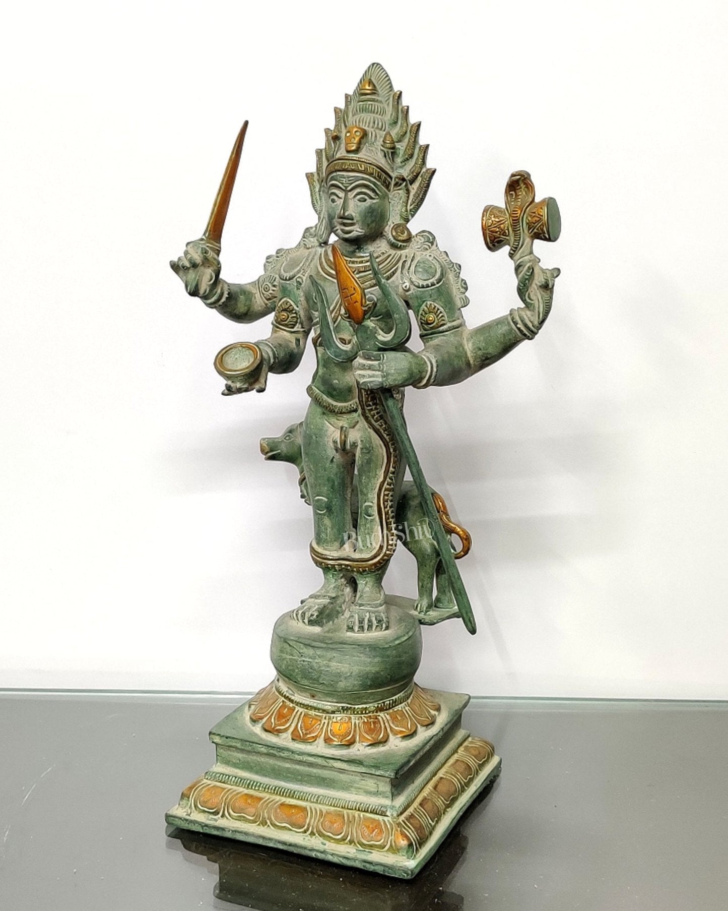 Brass Kaal Bhairava Statue with dog stone finish