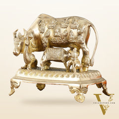 Brass Kaamdhenu Cow and calf statue 10 inch