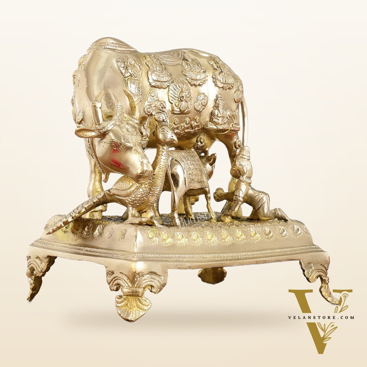 Brass Kaamdhenu Cow and calf statue 10 inch