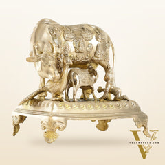 Brass Kaamdhenu Cow and calf statue 10 inch