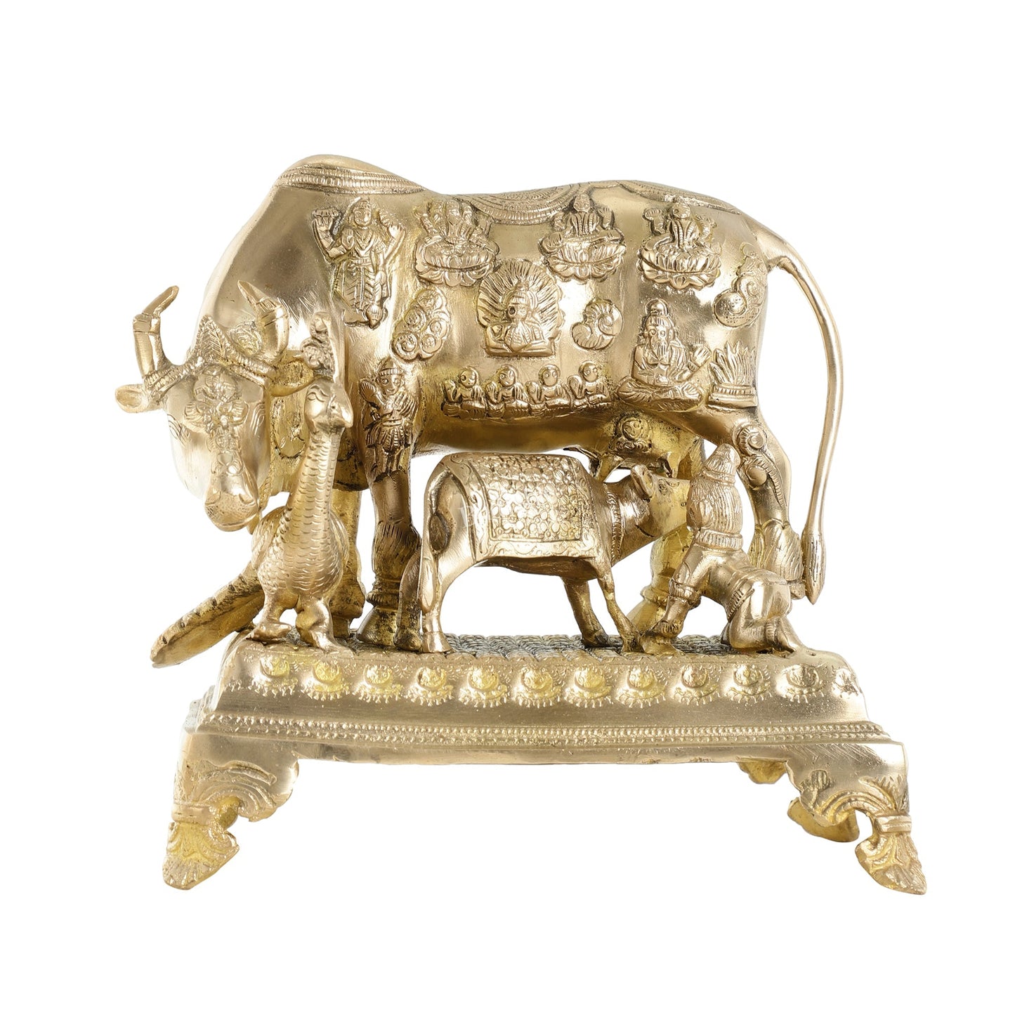 Brass Kaamdhenu Cow and calf statue 10 inch