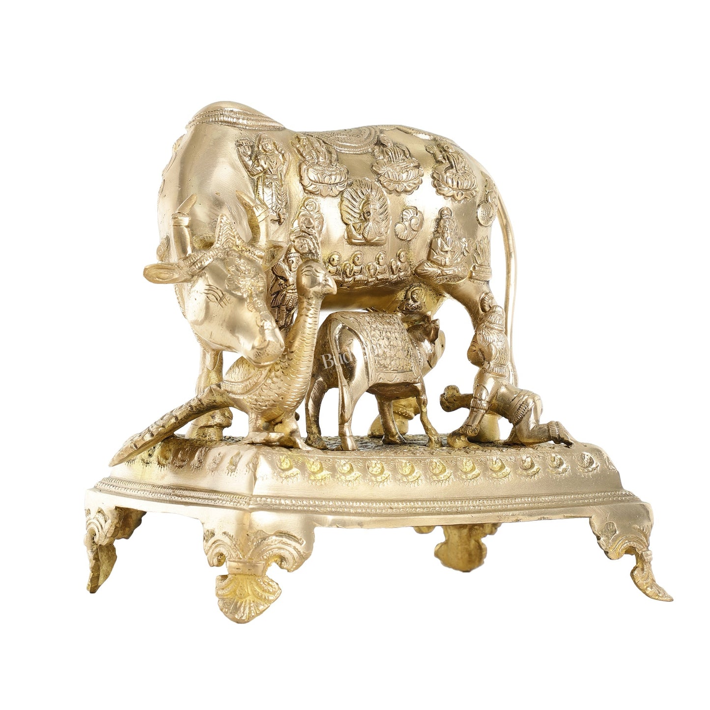 Brass Kaamdhenu Cow and calf statue 10 inch