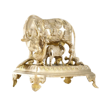 Brass Kaamdhenu Cow and calf statue 10 inch