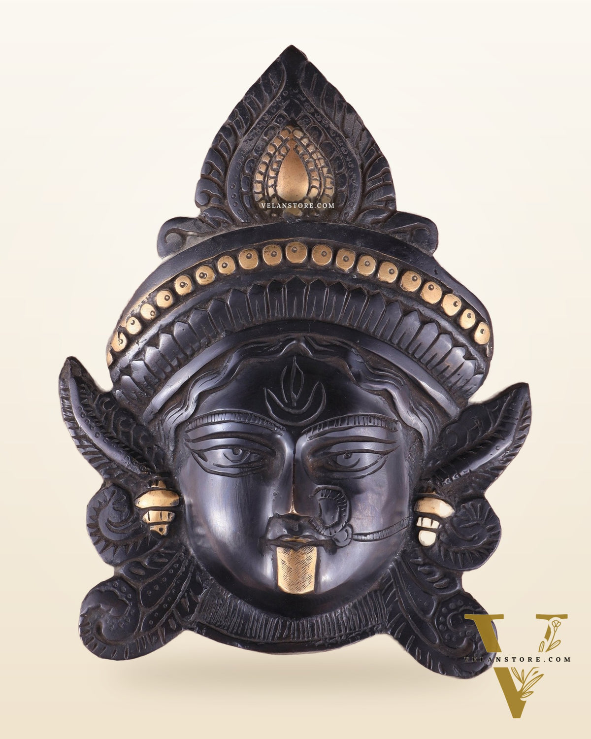 Brass Kali Maa Face wall hanging black edition 10"