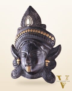 Brass Kali Maa Face wall hanging black edition 10"