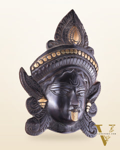 Brass Kali Maa Face wall hanging black edition 10"