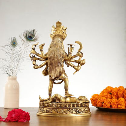 Brass Kali Mata Idol Dashbhuja - 14.25 Inch