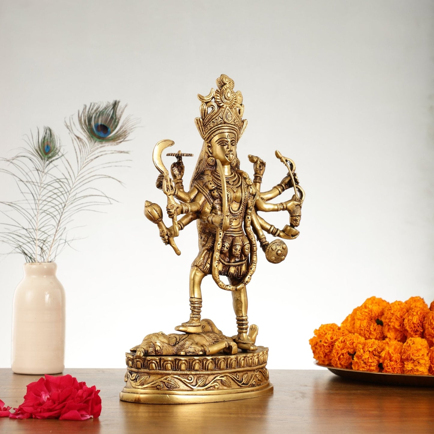 Brass Kali Mata Idol Dashbhuja - 14.25 Inch