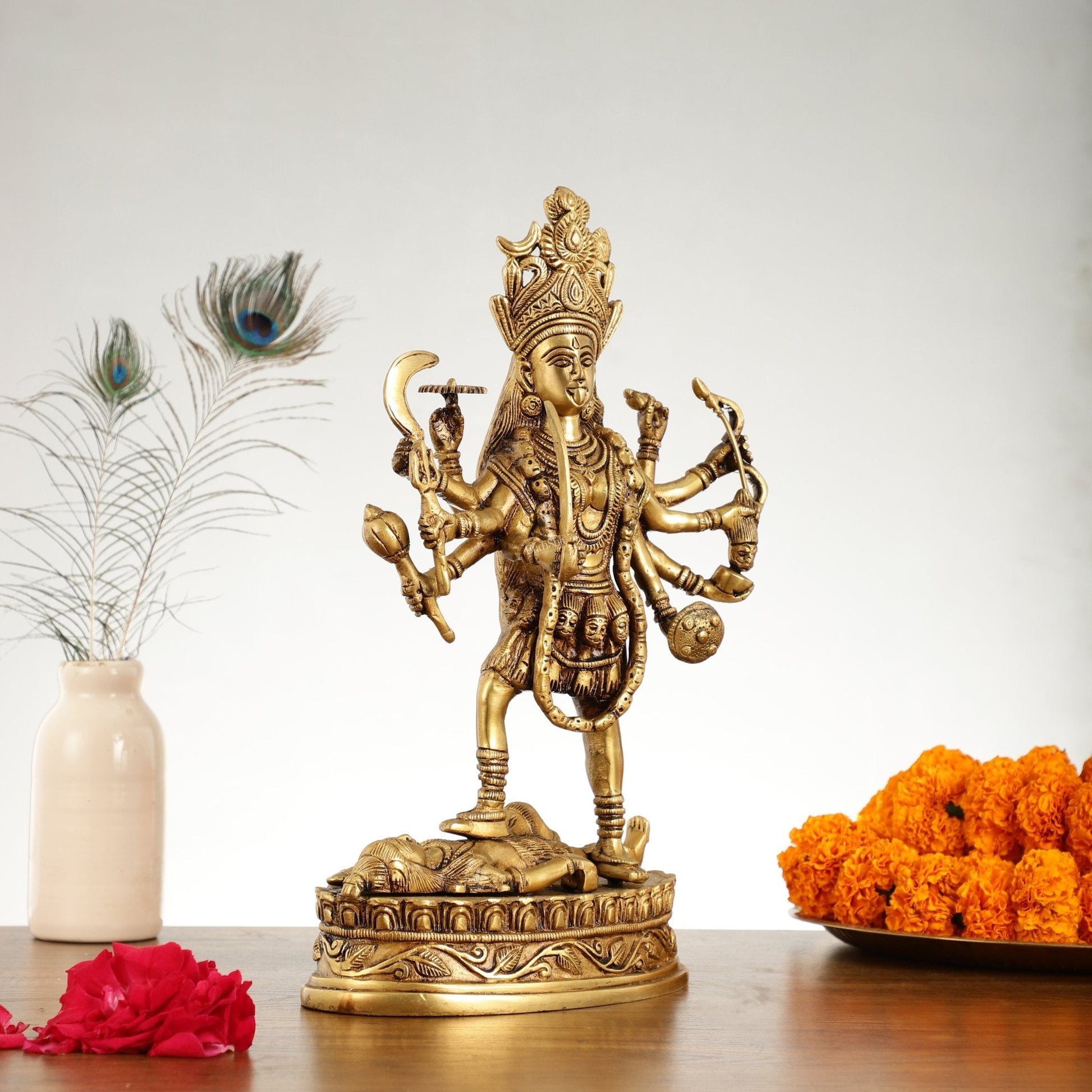 Brass Kali Mata Idol Dashbhuja - 14.25 Inch