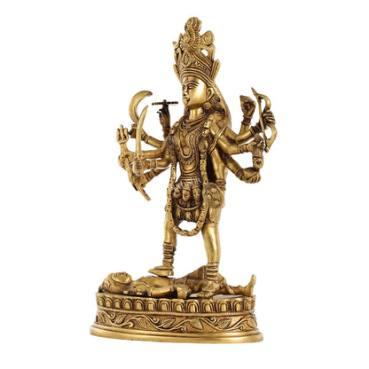 Brass Kali Mata Idol Dashbhuja - 14.25 Inch