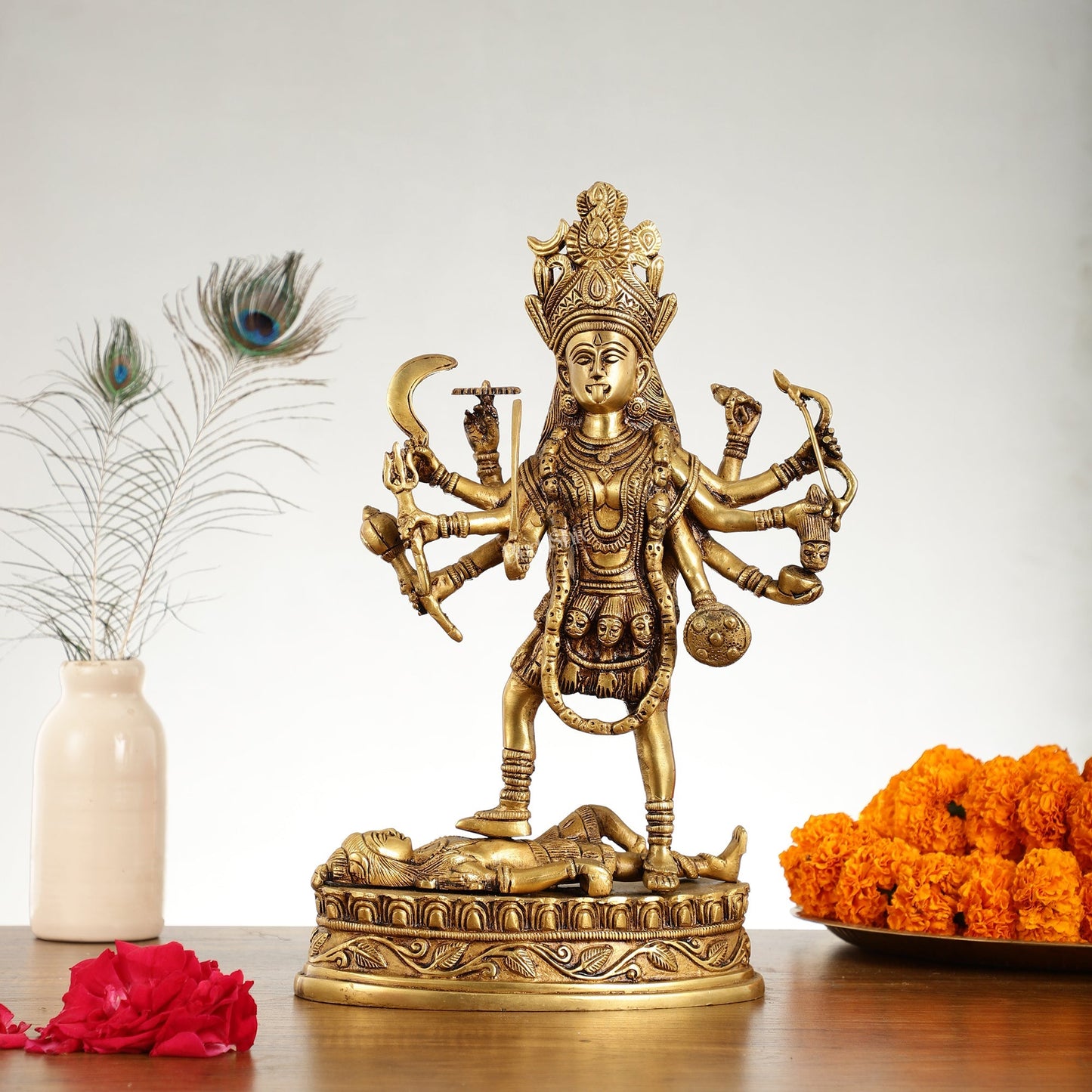 Brass Kali Mata Idol Dashbhuja - 14.25 Inch