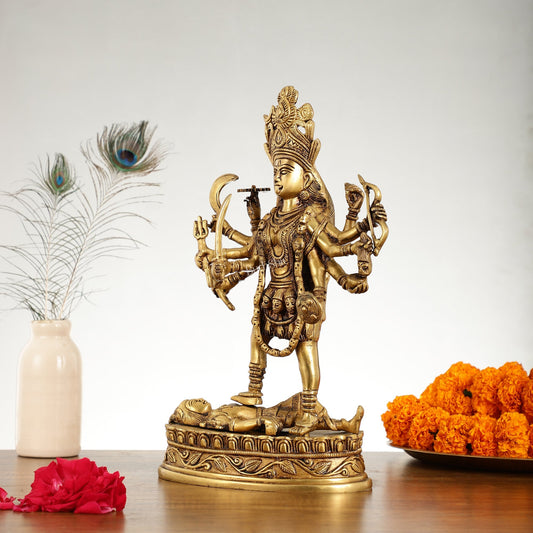 Brass Kali Mata Idol Dashbhuja - 14.25 Inch