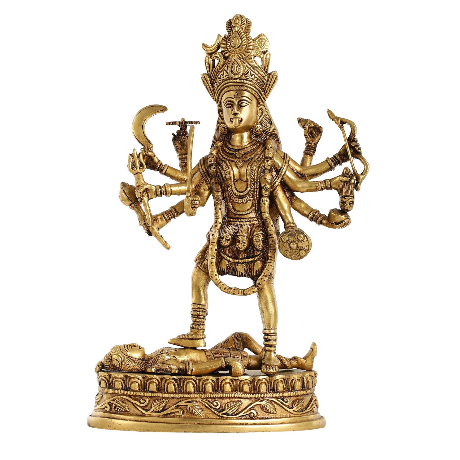 Brass Kali Mata Idol Dashbhuja - 14.25 Inch