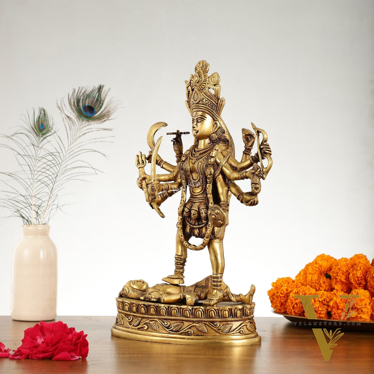 Brass Kali Mata Idol Dashbhuja - 14.25 Inch