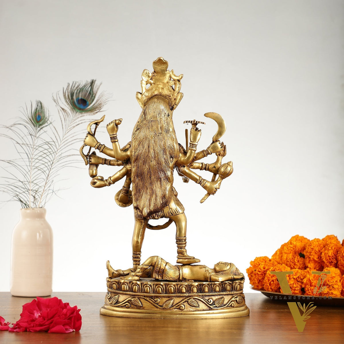 Brass Kali Mata Idol Dashbhuja - 14.25 Inch