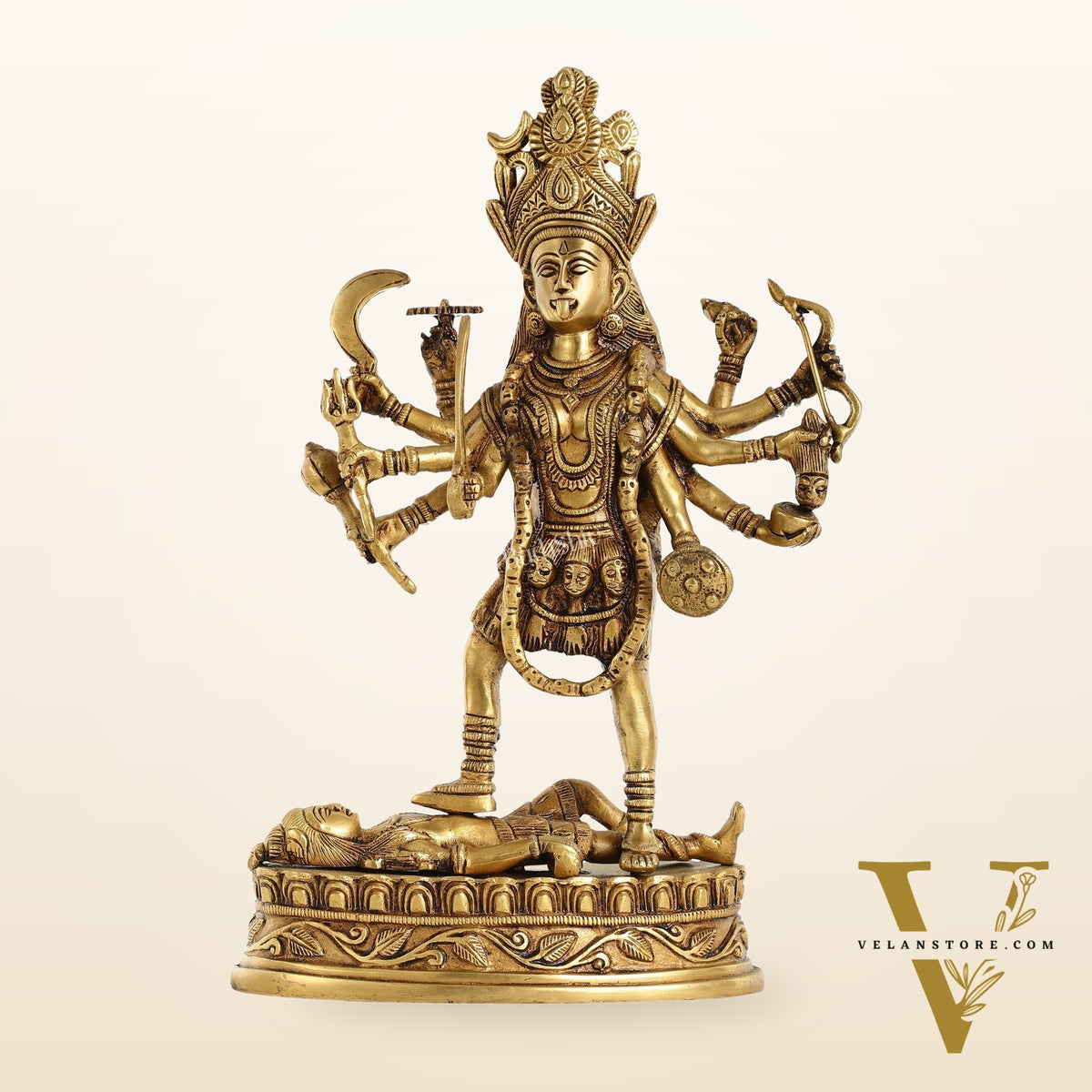 Brass Kali Mata Idol Dashbhuja - 14.25 Inch