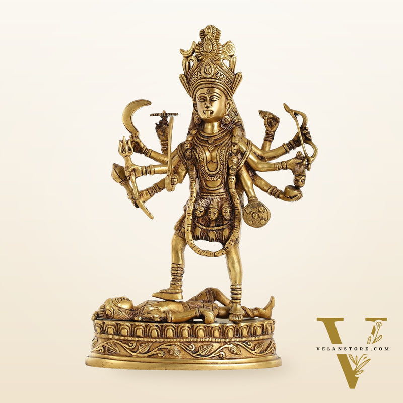 Brass Kali Mata Idol Dashbhuja - 14.25 Inch