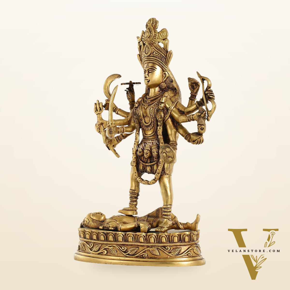 Brass Kali Mata Idol Dashbhuja - 14.25 Inch
