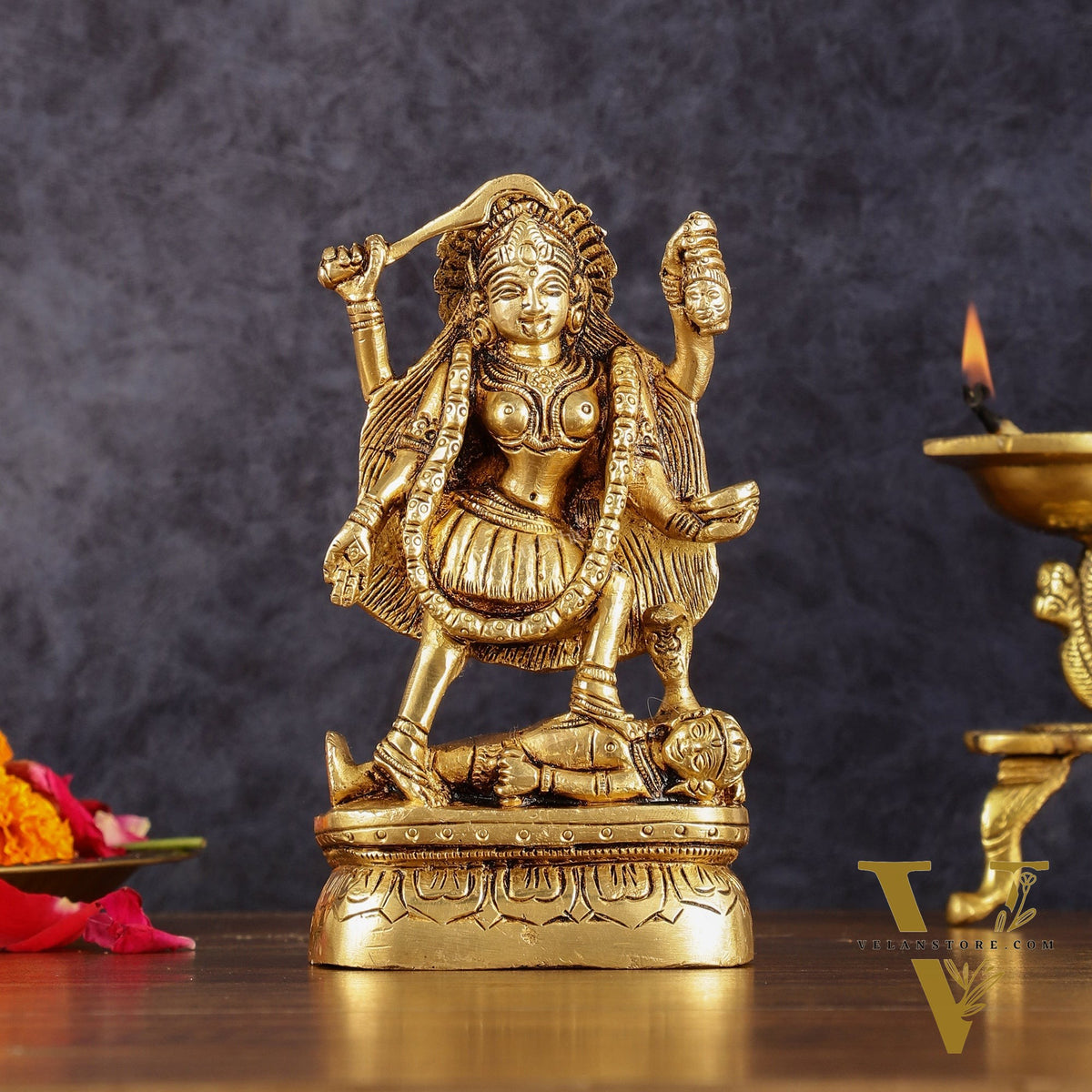 Brass kali mata idol with four arms 7 inch