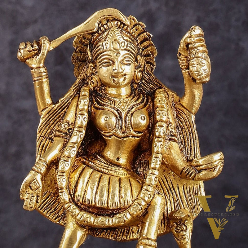 Brass kali mata idol with four arms 7 inch