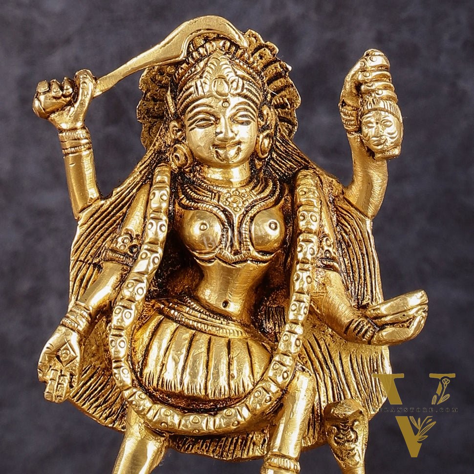 Brass kali mata idol with four arms 7 inch