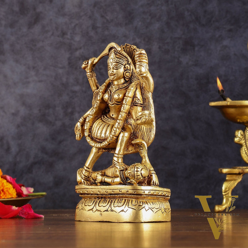Brass kali mata idol with four arms 7 inch