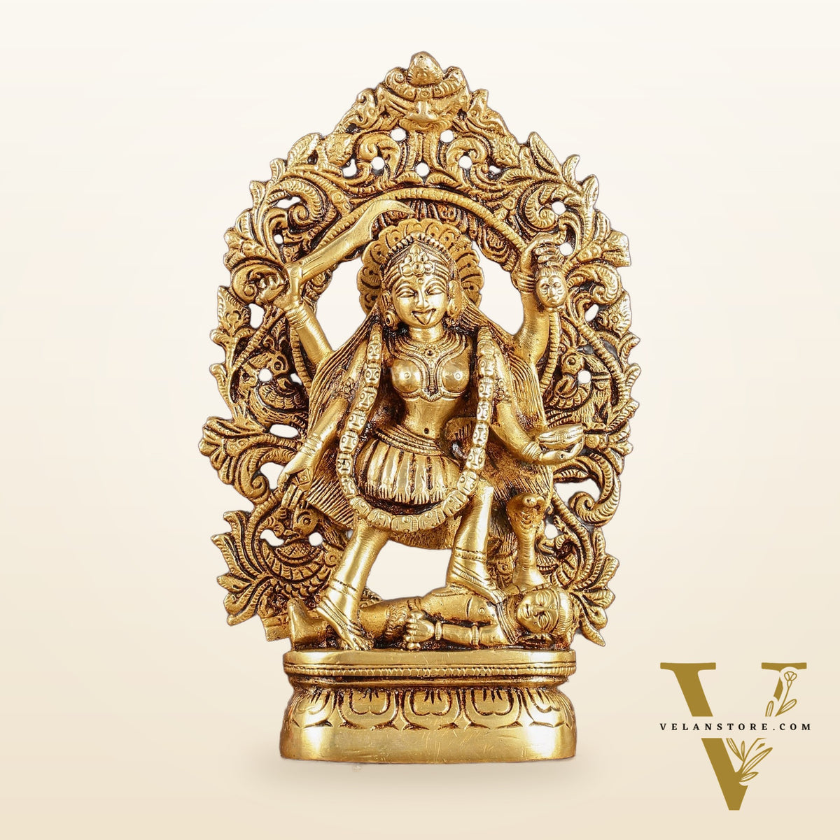 Brass kali mata idol with four arms 8 inch