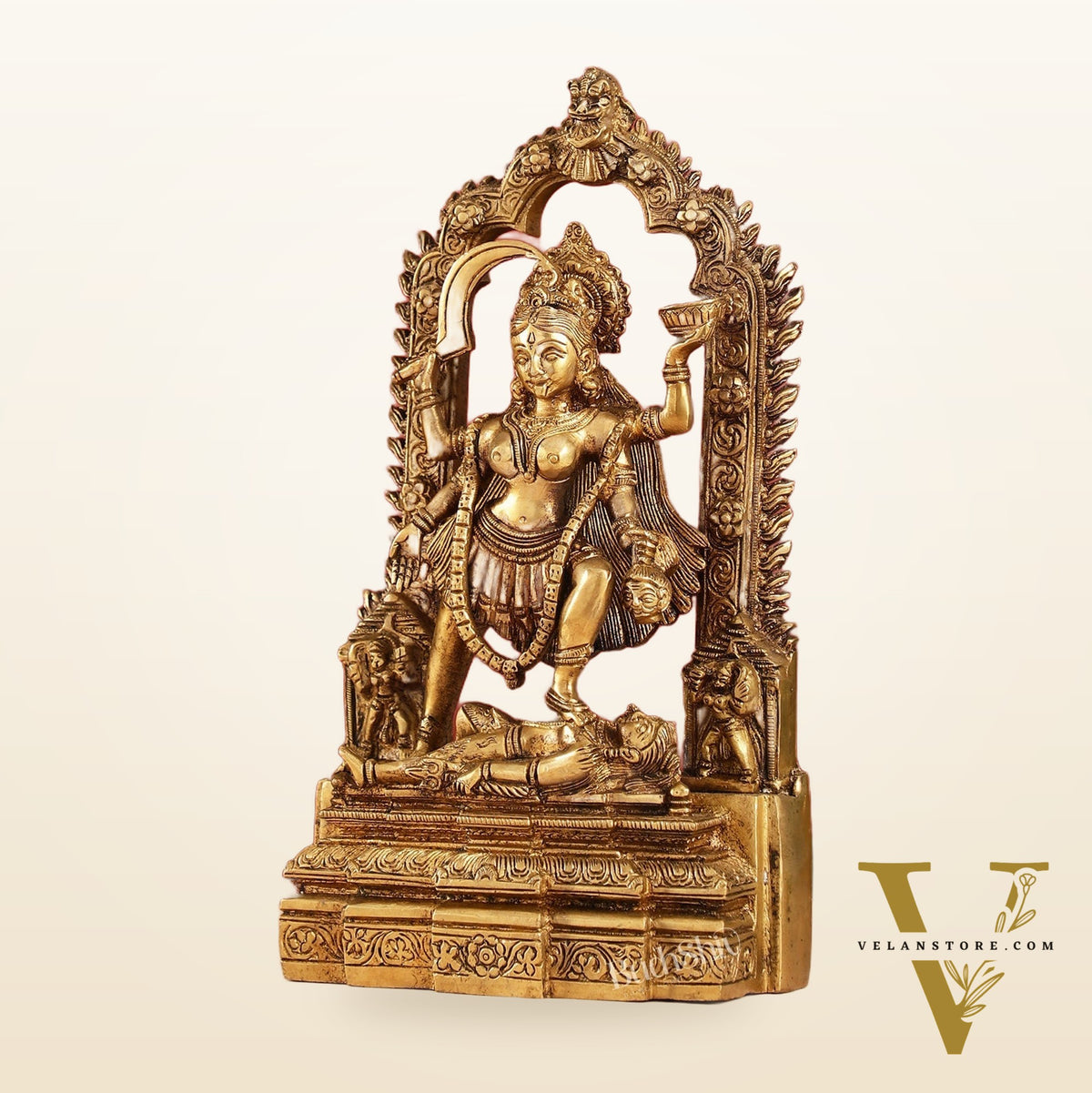 Brass Kali statue with Prabhavali 10"