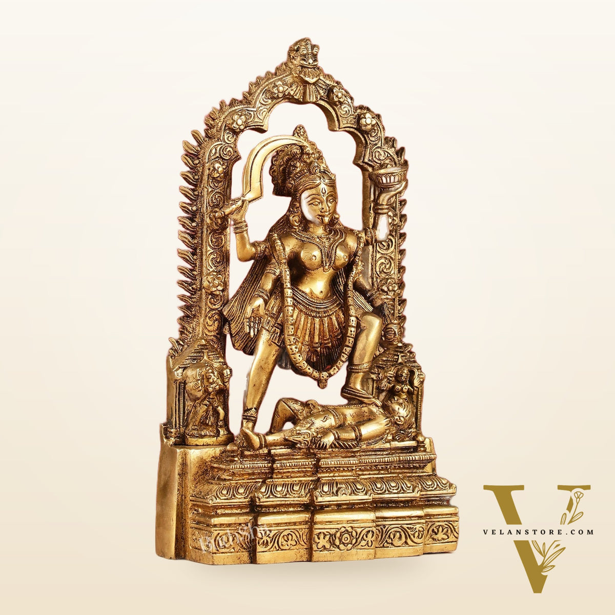 Brass Kali statue with Prabhavali 10"