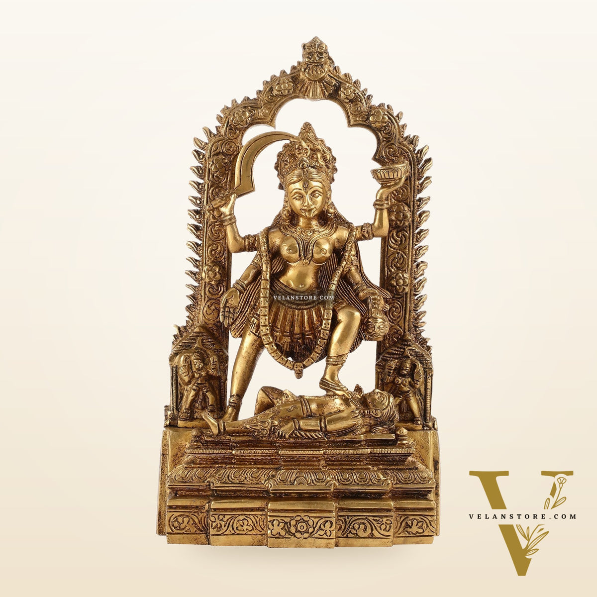 Brass Kali statue with Prabhavali 10"