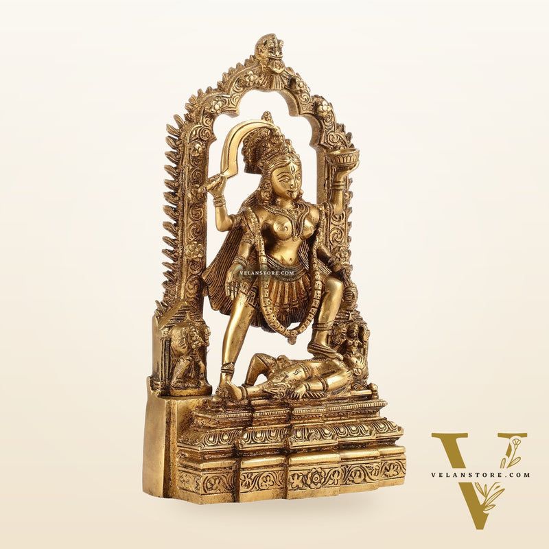Brass Kali statue with Prabhavali 10"