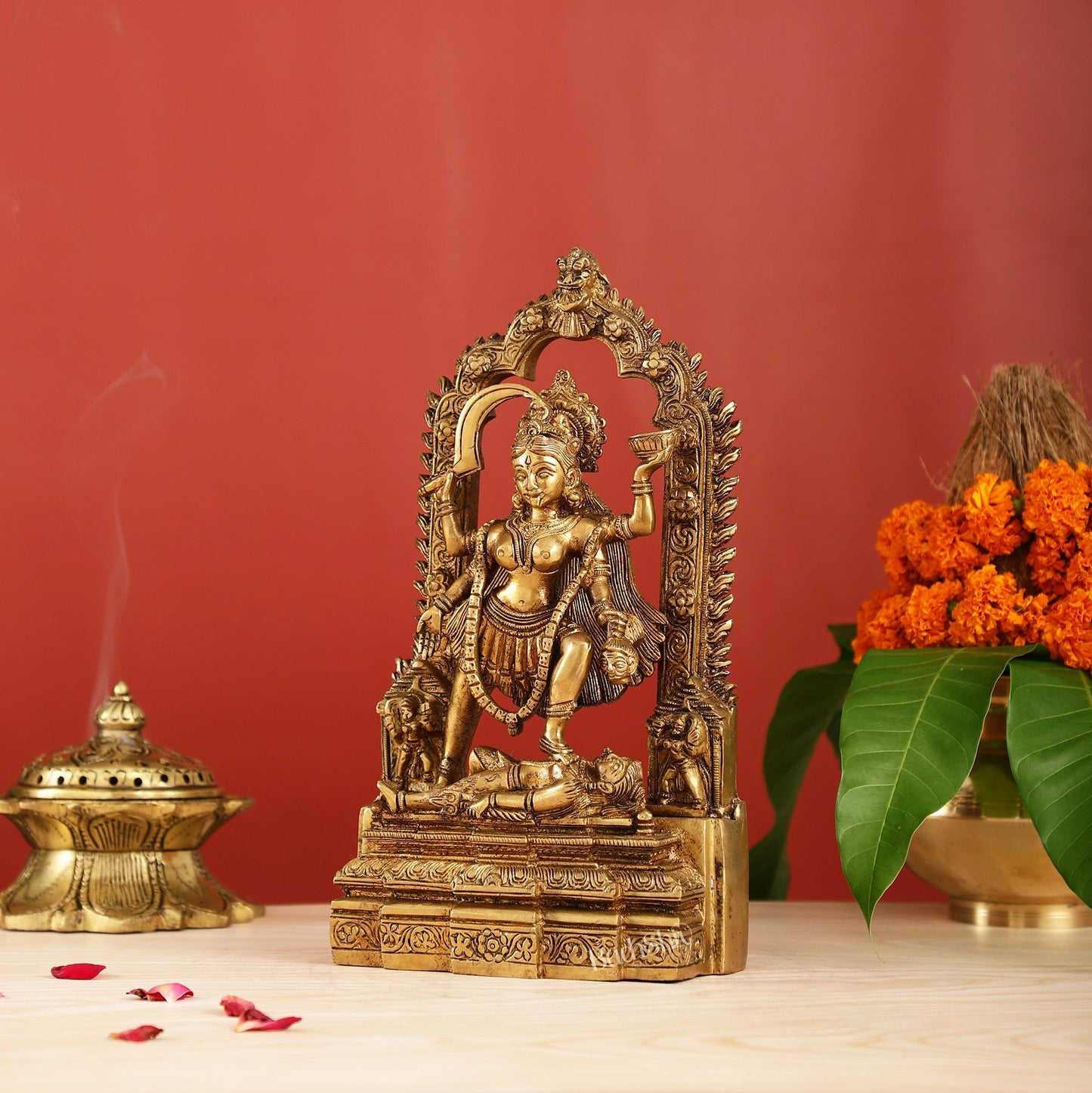 Brass Kali statue with Prabhavali 10"
