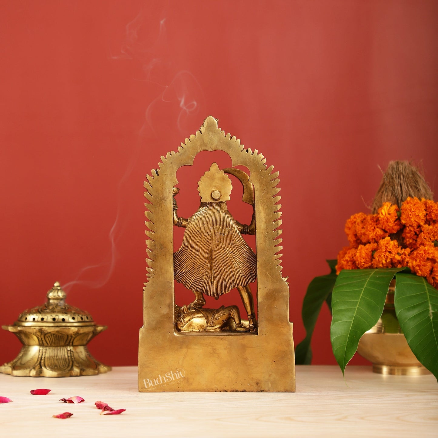 Brass Kali statue with Prabhavali 10"