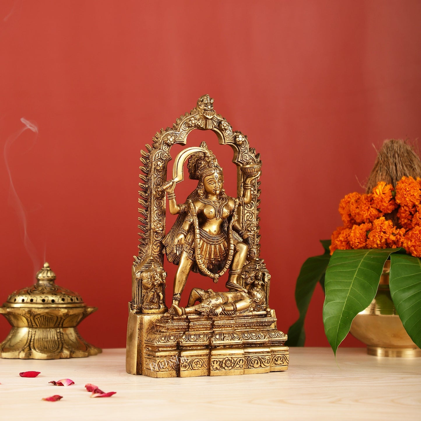 Brass Kali statue with Prabhavali 10"