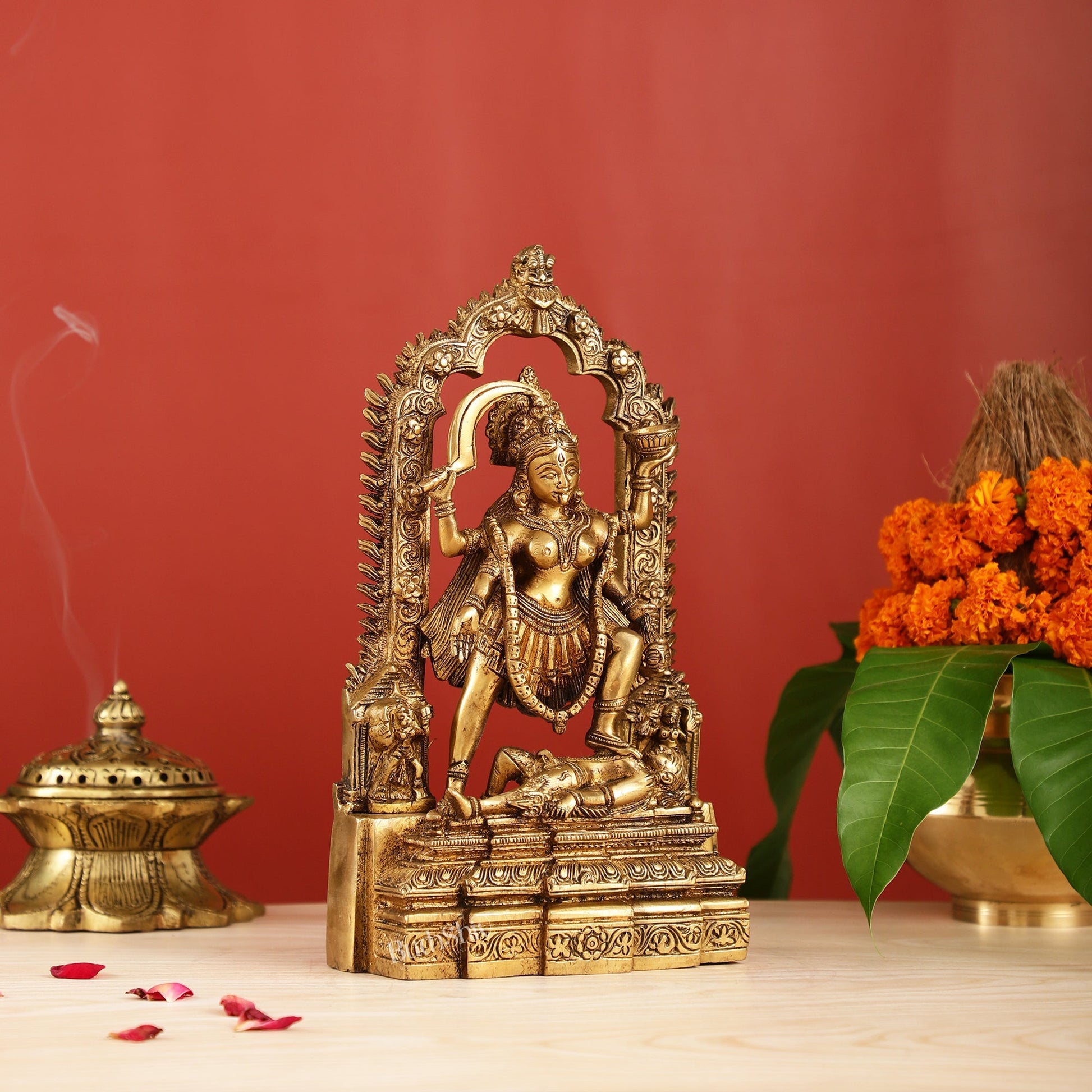 Brass Kali statue with Prabhavali 10"