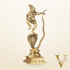 Brass Kalinga Krishna on Kaliya Naag Statue - 18" Height